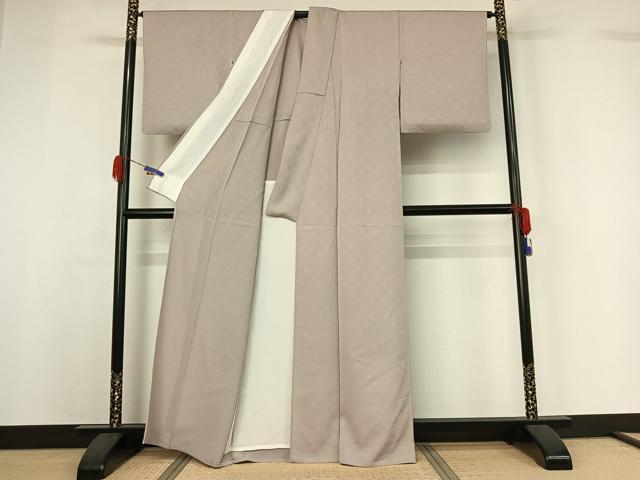 平和屋着物▽上質な色無地 単衣 草花地紋 牡丹鼠色 正絹 逸品 AABG7009jh