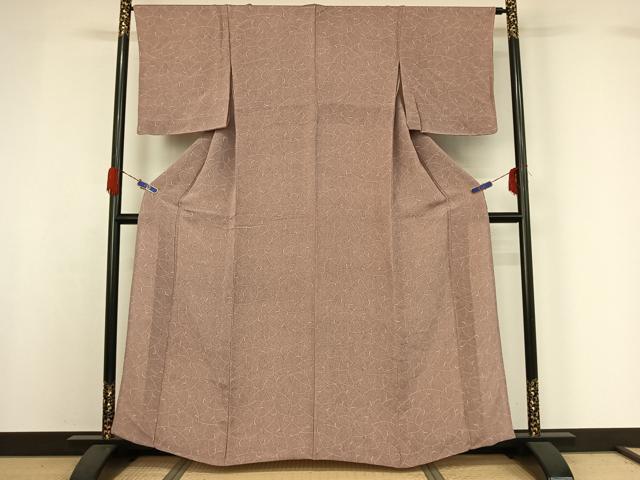 平和屋着物▽上質な小紋 単衣 草葉文 鬼しぼ縮緬 やまと誂製 正絹 逸品 AABG7010jh