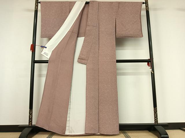 平和屋着物▽上質な小紋 単衣 草葉文 鬼しぼ縮緬 やまと誂製 正絹 逸品 AABG7010jh