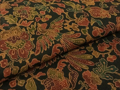 平和屋着物▽上質な紬 単衣 更紗花鳥文 黒地 正絹 逸品 AABG7011jh