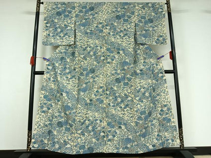 平和屋着物▽上質な小紋 単衣 草花文 正絹 逸品 AABG7017jh