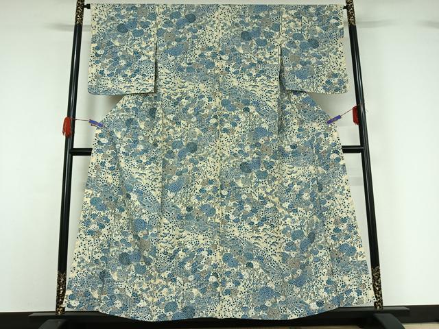 平和屋着物▽上質な小紋 単衣 草花文 正絹 逸品 AABG7017jh