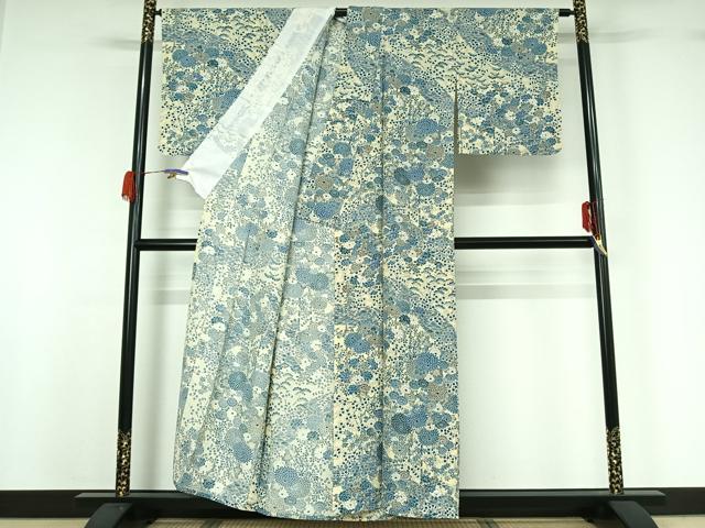 平和屋着物▽上質な小紋 単衣 草花文 正絹 逸品 AABG7017jh