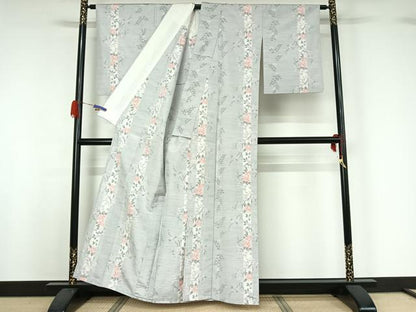平和屋着物▽上質な紬 単衣 花間道 正絹 逸品 AABG7020jh