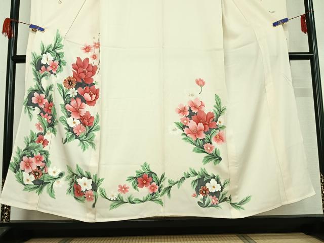 平和屋着物▽豪華振袖 単衣 手描き 草花文 正絹 逸品 AABG7021jh