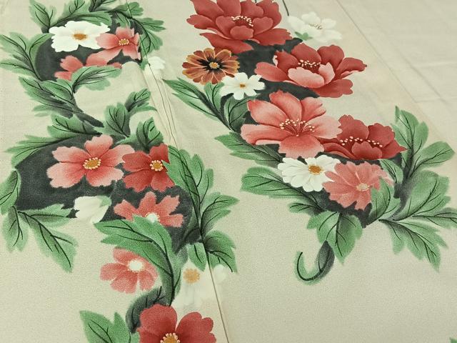 平和屋着物▽豪華振袖 単衣 手描き 草花文 正絹 逸品 AABG7021jh