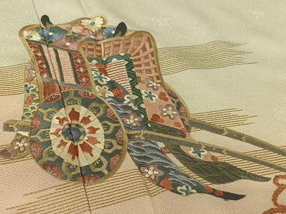 平和屋着物▽訪問着 単衣 総刺繍 御所車花文 暈し染め 金糸 金彩 正絹 逸品 AABG7022jh