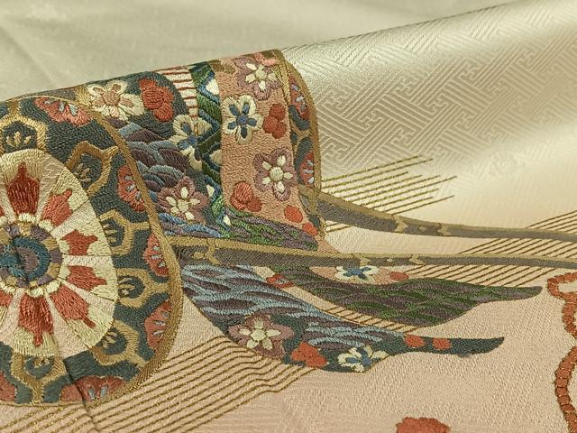 平和屋着物▽訪問着 単衣 総刺繍 御所車花文 暈し染め 金糸 金彩 正絹 逸品 AABG7022jh