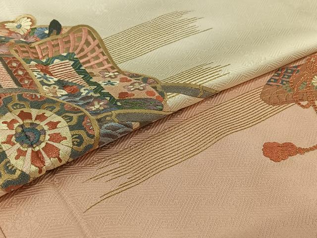 平和屋着物▽訪問着 単衣 総刺繍 御所車花文 暈し染め 金糸 金彩 正絹 逸品 AABG7022jh