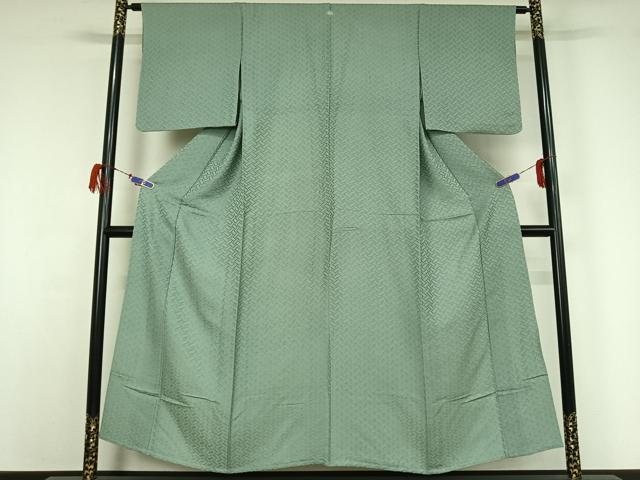 平和屋着物▽上質な色無地 単衣 網代地紋 青竹色 正絹 逸品 AABG7023jh