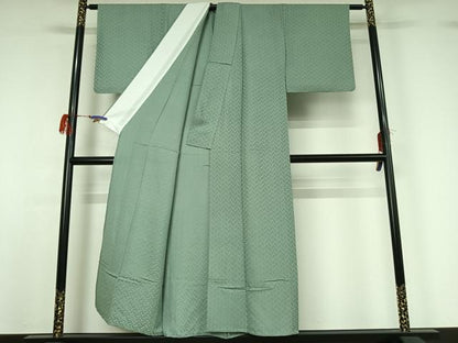 平和屋着物▽上質な色無地 単衣 網代地紋 青竹色 正絹 逸品 AABG7023jh