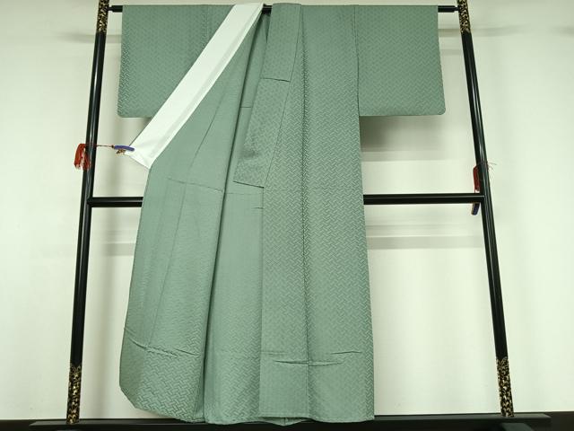 平和屋着物▽上質な色無地 単衣 網代地紋 青竹色 正絹 逸品 AABG7023jh