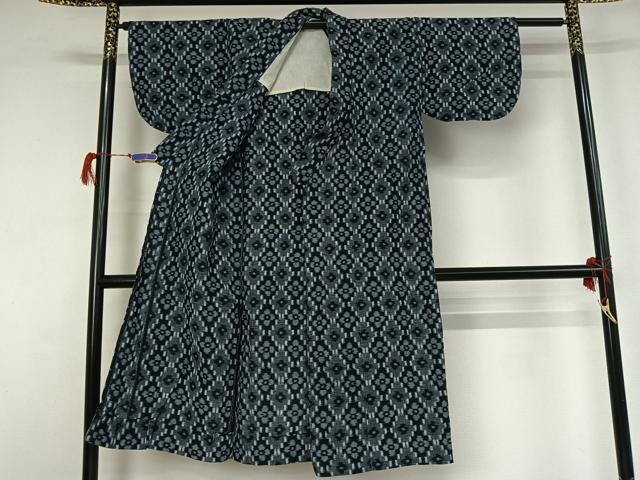 平和屋着物▽久留米絣　単衣　花菱文　綿　逸品　AABG7025jh