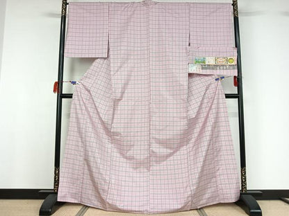 平和屋着物▽本場縞大島紬 単衣 薩摩草木染 格子 正絹 逸品 AABG7026jh
