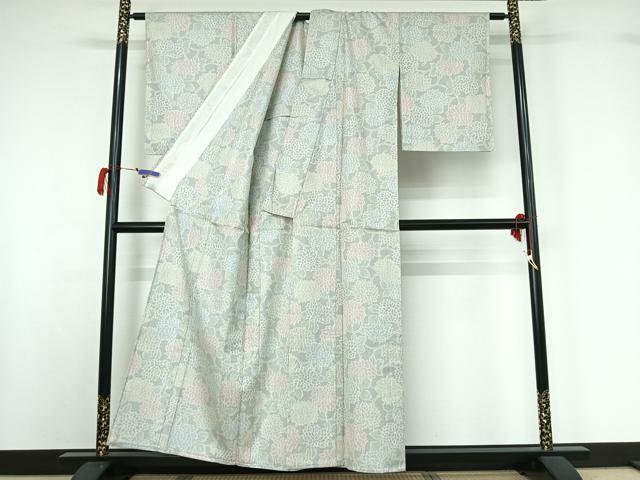 平和屋着物▽上質な紬 単衣 草花文 正絹 逸品 AABG7027jh