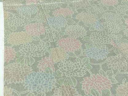 平和屋着物▽上質な紬 単衣 草花文 正絹 逸品 AABG7027jh