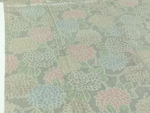 平和屋着物▽上質な紬 単衣 草花文 正絹 逸品 AABG7027jh