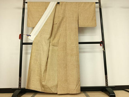 平和屋着物▽上質な紬 単衣 変わり縞 正絹 逸品 AABG7028jh