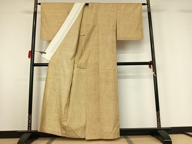 平和屋着物▽上質な紬 単衣 変わり縞 正絹 逸品 AABG7028jh