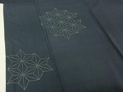 平和屋着物▽訪問着 単衣 紬地 総刺繍 刺し子刺繍 麻の葉文様 正絹 逸品 AABG7029jh