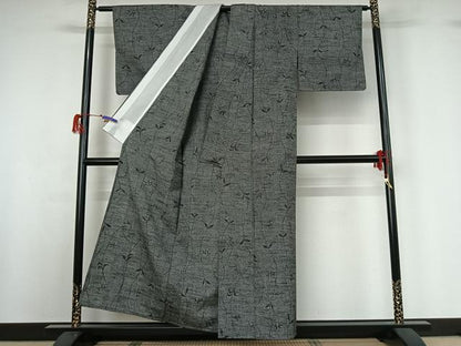 平和屋着物▽上質な紬 単衣 唐草文 正絹 逸品 AABG7031jh