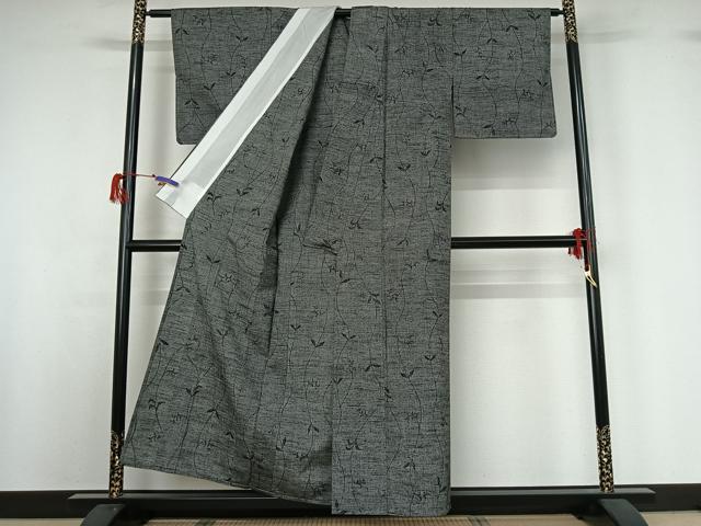 平和屋着物▽上質な紬 単衣 唐草文 正絹 逸品 AABG7031jh
