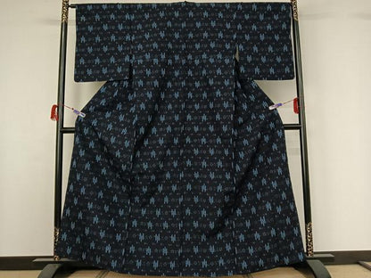平和屋着物▽上質な紬 単衣 琉球絣文様 正絹 逸品 AABG7032jh