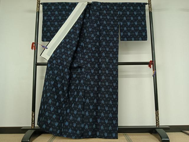 平和屋着物▽上質な紬 単衣 琉球絣文様 正絹 逸品 AABG7032jh