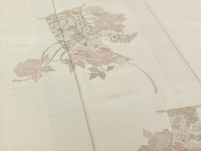 平和屋着物▽中国三大刺繍 汕頭刺繍 スワトウ刺繍 訪問着 単衣 几帳花文 正絹 逸品 AABG7034jh