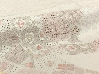 平和屋着物▽中国三大刺繍 汕頭刺繍 スワトウ刺繍 訪問着 単衣 几帳花文 正絹 逸品 AABG7034jh