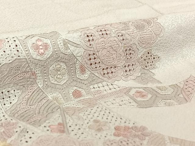 平和屋着物▽中国三大刺繍 汕頭刺繍 スワトウ刺繍 訪問着 単衣 几帳花文 正絹 逸品 AABG7034jh