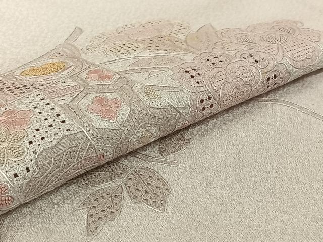 平和屋着物▽中国三大刺繍 汕頭刺繍 スワトウ刺繍 訪問着 単衣 几帳花文 正絹 逸品 AABG7034jh