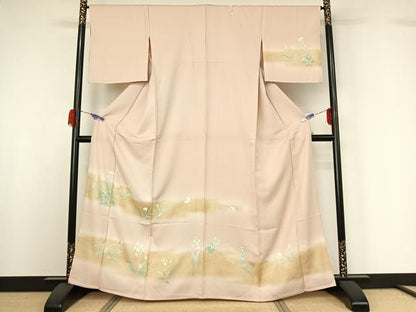 平和屋着物▽訪問着 単衣 花蝶文 暈し染め 銀彩 正絹 逸品 AABG7035jh