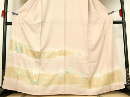 平和屋着物▽訪問着 単衣 花蝶文 暈し染め 銀彩 正絹 逸品 AABG7035jh
