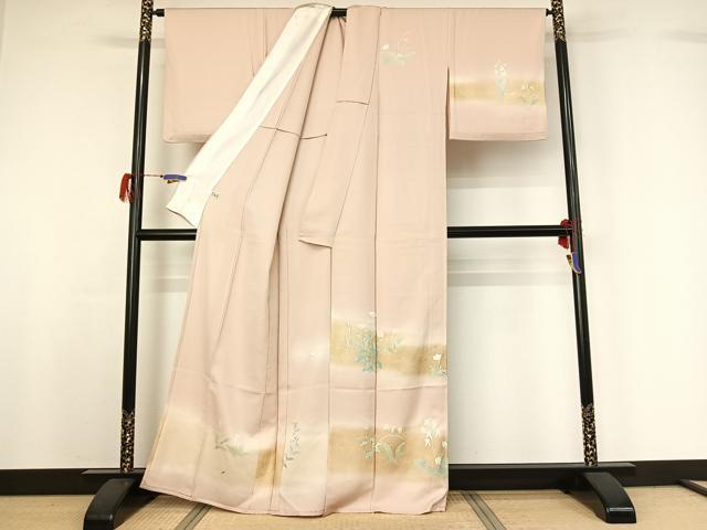 平和屋着物▽訪問着 単衣 花蝶文 暈し染め 銀彩 正絹 逸品 AABG7035jh