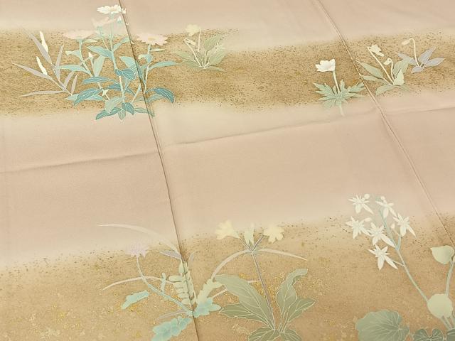 平和屋着物▽訪問着 単衣 花蝶文 暈し染め 銀彩 正絹 逸品 AABG7035jh