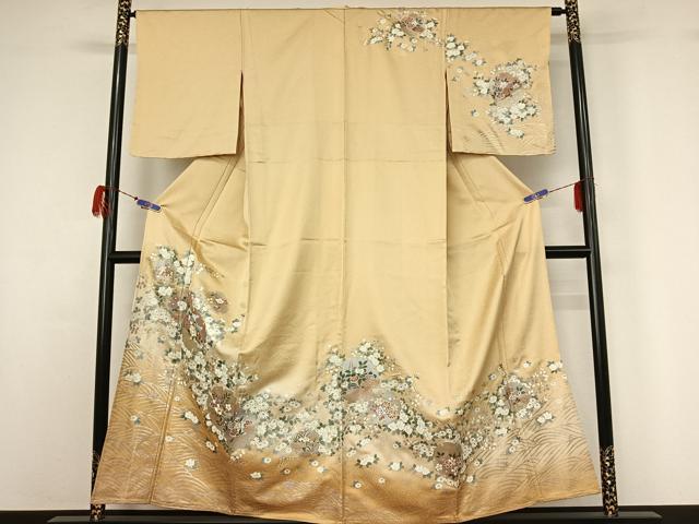 平和屋着物▽訪問着 単衣 駒刺繍 雪輪花文 金彩 正絹 逸品 AABG7036jh
