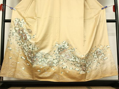 平和屋着物▽訪問着 単衣 駒刺繍 雪輪花文 金彩 正絹 逸品 AABG7036jh
