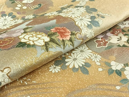 平和屋着物▽訪問着 単衣 駒刺繍 雪輪花文 金彩 正絹 逸品 AABG7036jh