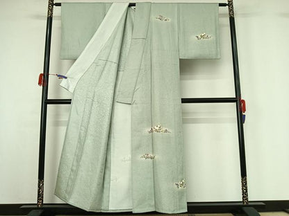 平和屋着物▽訪問着　単衣　草花文　正絹　逸品　AABG7037jh
