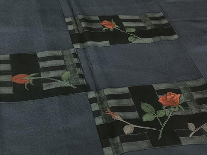 平和屋着物▽訪問着 単衣 刺繍 横段花文 正絹 逸品 AABG7038jh