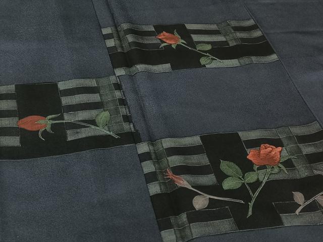 平和屋着物▽訪問着 単衣 刺繍 横段花文 正絹 逸品 AABG7038jh