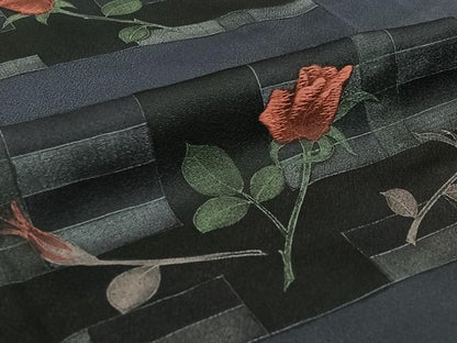 平和屋着物▽訪問着 単衣 刺繍 横段花文 正絹 逸品 AABG7038jh