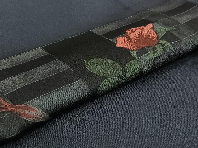 平和屋着物▽訪問着 単衣 刺繍 横段花文 正絹 逸品 AABG7038jh