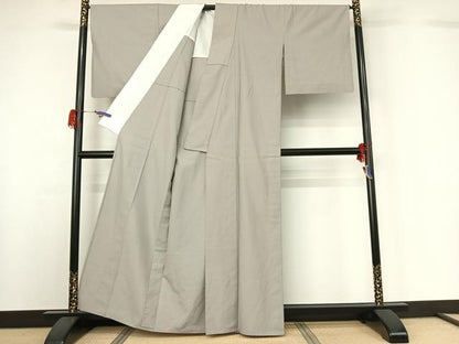 平和屋着物▽本場真綿絢結城紬 単衣 絹鼠色 証紙付き 正絹 逸品 AABG7039jh