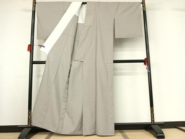 平和屋着物▽本場真綿絢結城紬 単衣 絹鼠色 証紙付き 正絹 逸品 AABG7039jh