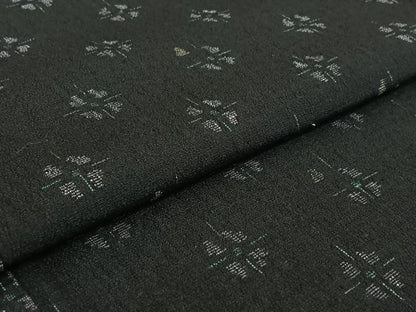 平和屋着物▽結城ちぢみ 単衣 舞花文 黒地 やまと誂製 正絹 逸品 AABG7041jh