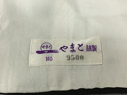 平和屋着物▽結城ちぢみ 単衣 舞花文 黒地 やまと誂製 正絹 逸品 AABG7041jh