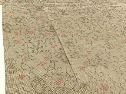 平和屋着物▽本場大島紬 単衣 7マルキ 花唐草文 正絹 逸品 AABG7043jh