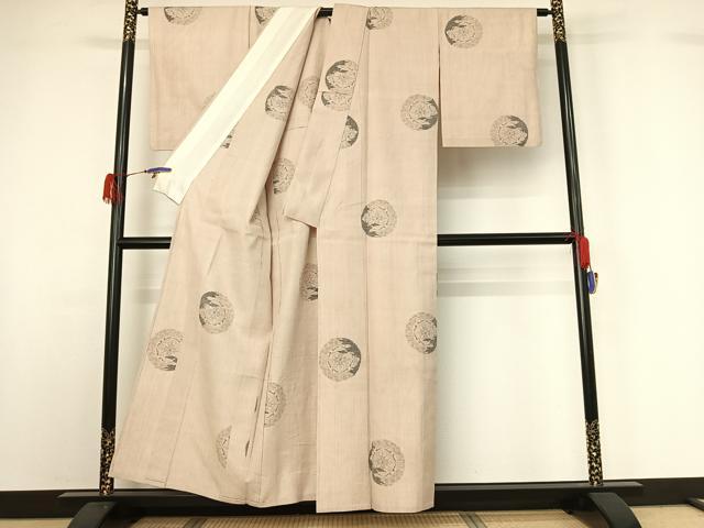 平和屋着物▽本場結城紬 重要無形文化財 単衣 正倉院花文 正絹 逸品 AABG7045jh